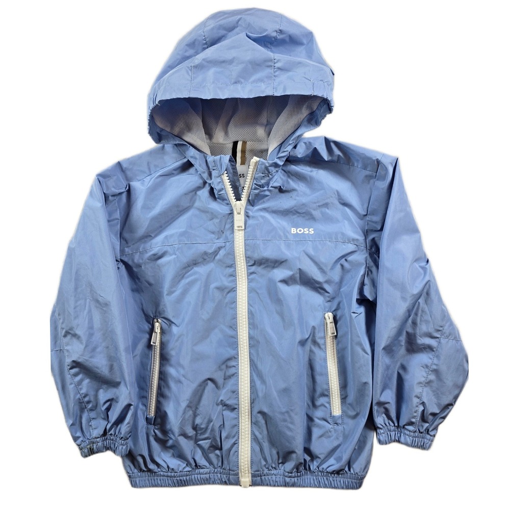 Hugo BOSS Windbreaker Jacket Kids Size 6 Light Blue Polyester Hooded Full Zip
